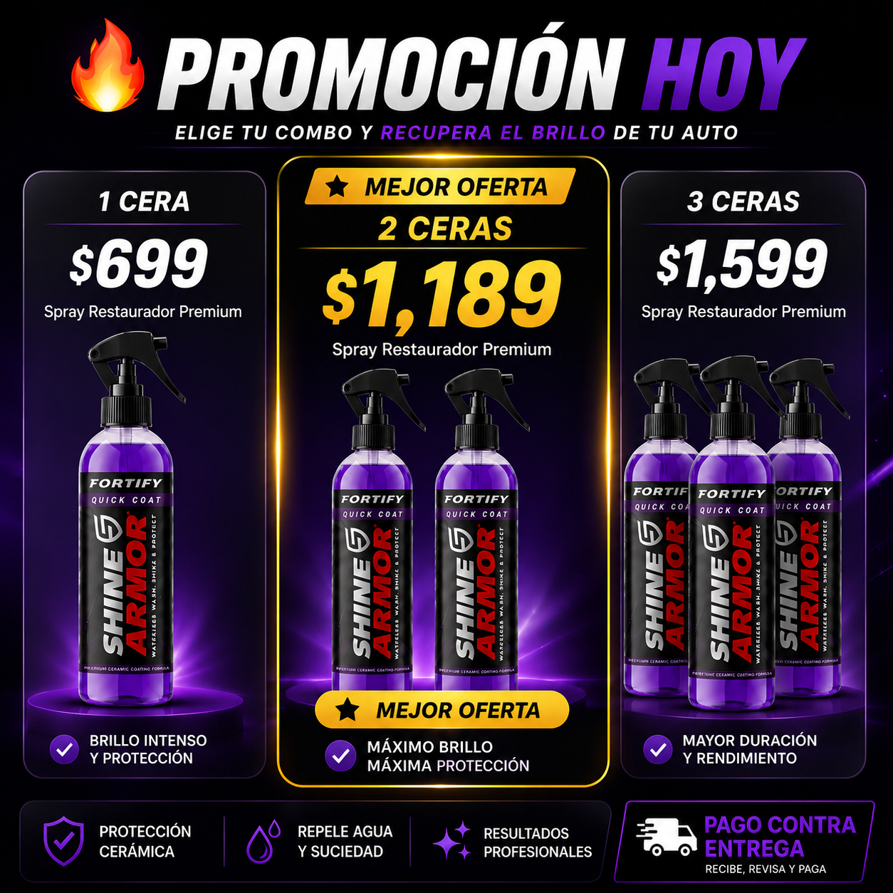 <p>✨ Recupera el brillo de tu auto</p> <p>🔥 Protección cerámica 3 en 1</p> <p>✅ Fácil de aplicar</p> <p>✅ Más brillo y menos suciedad</p> <p>🚚 Pago contra entrega</p> <p>💎 Promoción limitada</p>