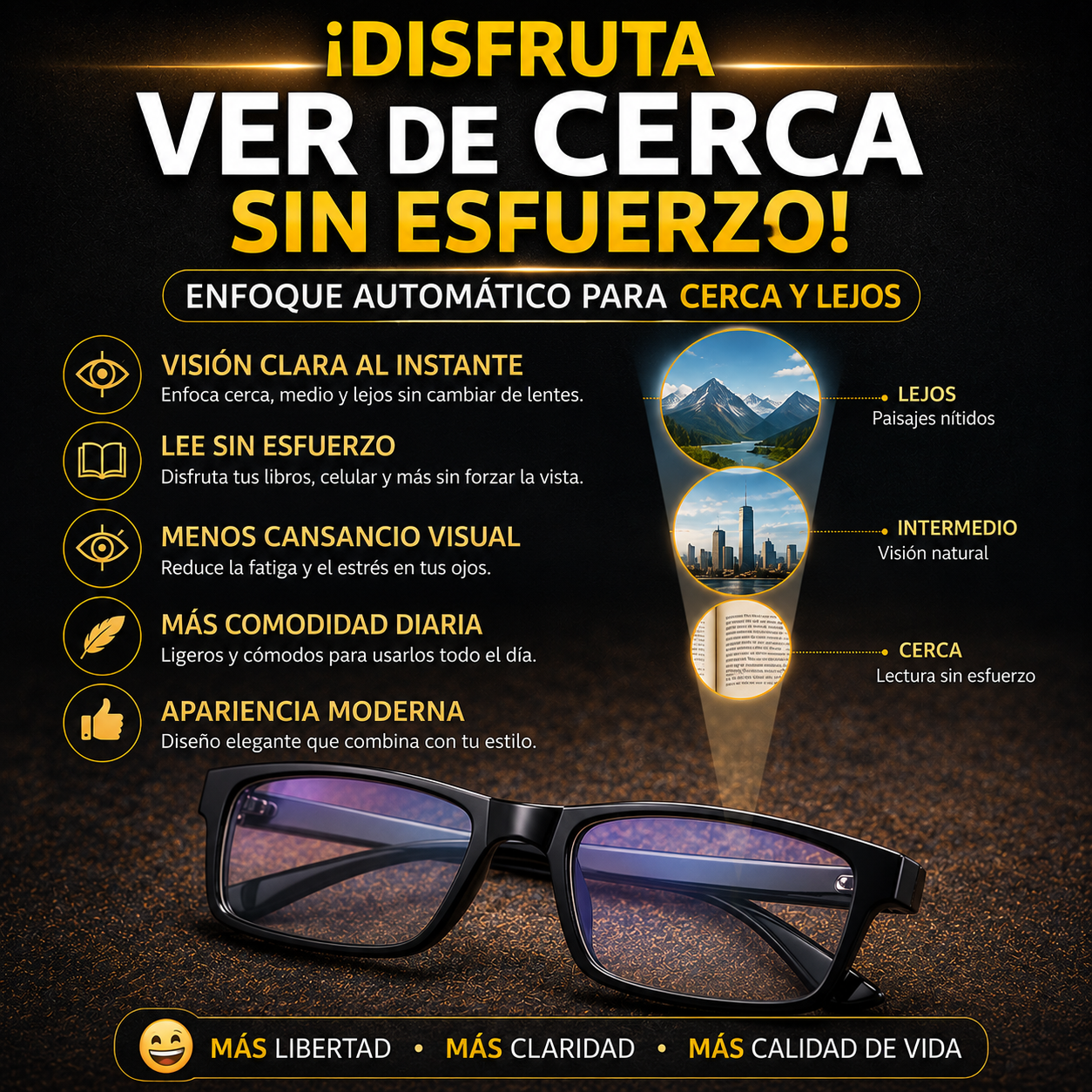 <p>🔥 <b>PROMOCIÓN LIMITADA</b></p> <p>🎁 <b>Compra 1 y llévate 2 pares</b></p> <p>👓 Enfoque automático</p> <p>📱 Celular, lectura, PC y TV</p> <p>✅ +0.50 a +2.50</p> <p>🚚 Pago contra entrega</p>
