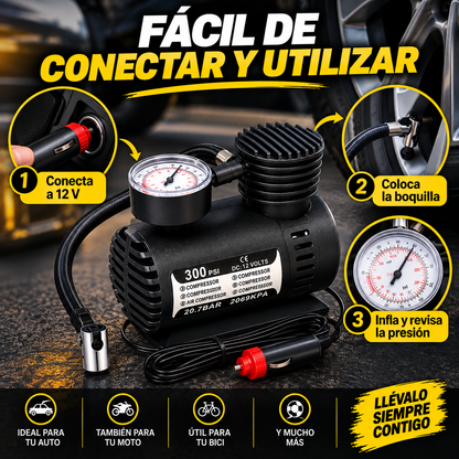 <strong>🚗 Mini Compresor de Aire Portátil 12V</strong><br><br>💨 Infla y revisa tus llantas<br><br>🔌 Conexión 12V para vehículo<br><br>📏 Manómetro integrado<br><br>🚚 Envío GRATIS<br><br>💵 Paga al recibir