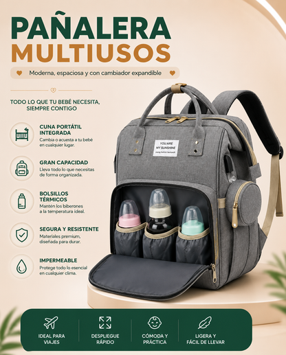 Bolso Pañalera Multiusos Con Cuna Portátil 💼👶