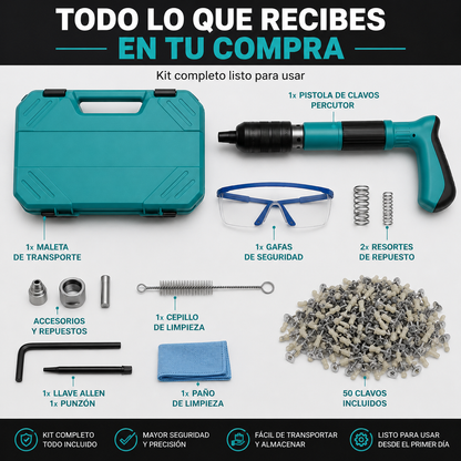 Pistola Remachadora de Clavos + Estuche con Guantes+Gafas Protectoras+Clavos Regalo 🎁