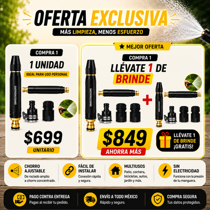 💦 <strong>Boquilla de Alta Presión</strong><br><br>  🚿 Limpieza rápida con chorro ajustable.<br><br>  🏡 Ideal para patio, cochera, auto y pisos.<br><br>  💳 Paga hasta recibir tu pedido.