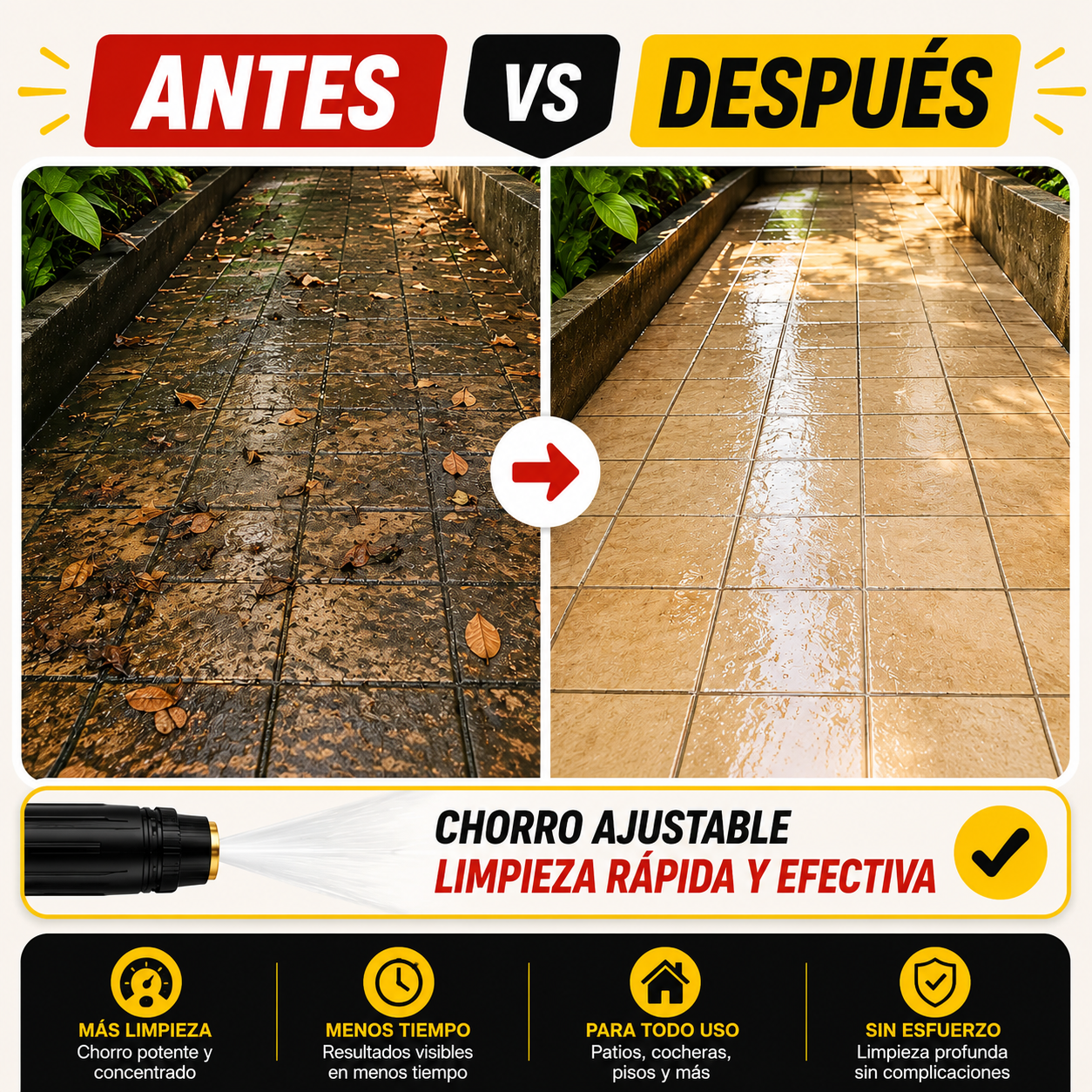 💦 <strong>Boquilla de Alta Presión</strong><br><br>  🚿 Limpieza rápida con chorro ajustable.<br><br>  🏡 Ideal para patio, cochera, auto y pisos.<br><br>  💳 Paga hasta recibir tu pedido.