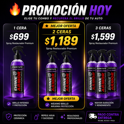 <p>✨ Recupera el brillo de tu auto</p> <p>🔥 Protección cerámica 3 en 1</p> <p>✅ Fácil de aplicar</p> <p>✅ Más brillo y menos suciedad</p> <p>🚚 Pago contra entrega</p> <p>💎 Promoción limitada</p>