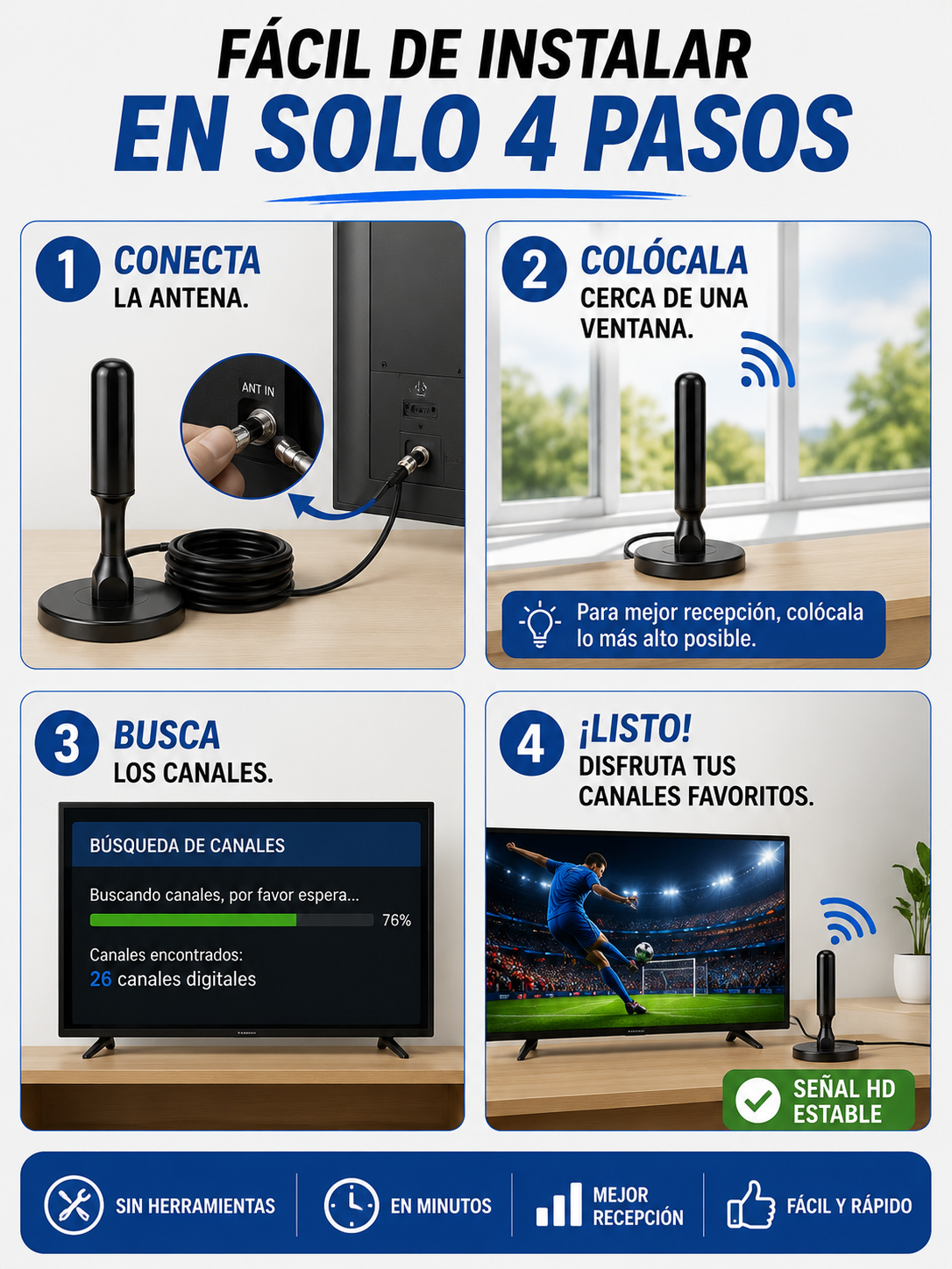 📡 Señal HD en tu TV<br>📺 Disfruta más canales<br>🚫 Sin cable ni mensualidades<br>⚡ Instalación rápida