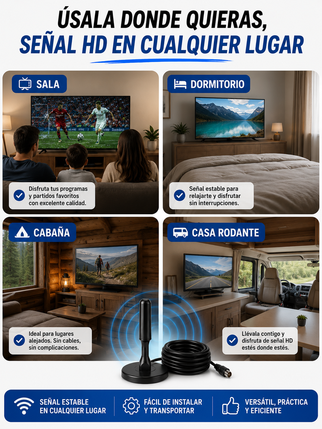 📡 Señal HD en tu TV<br>📺 Disfruta más canales<br>🚫 Sin cable ni mensualidades<br>⚡ Instalación rápida