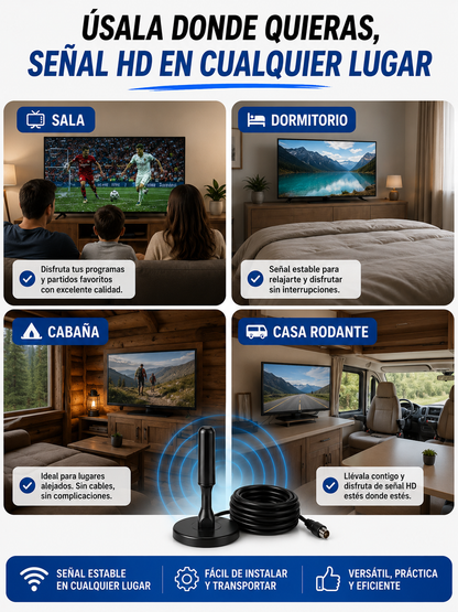 📡 Señal HD en tu TV<br>📺 Disfruta más canales<br>🚫 Sin cable ni mensualidades<br>⚡ Instalación rápida